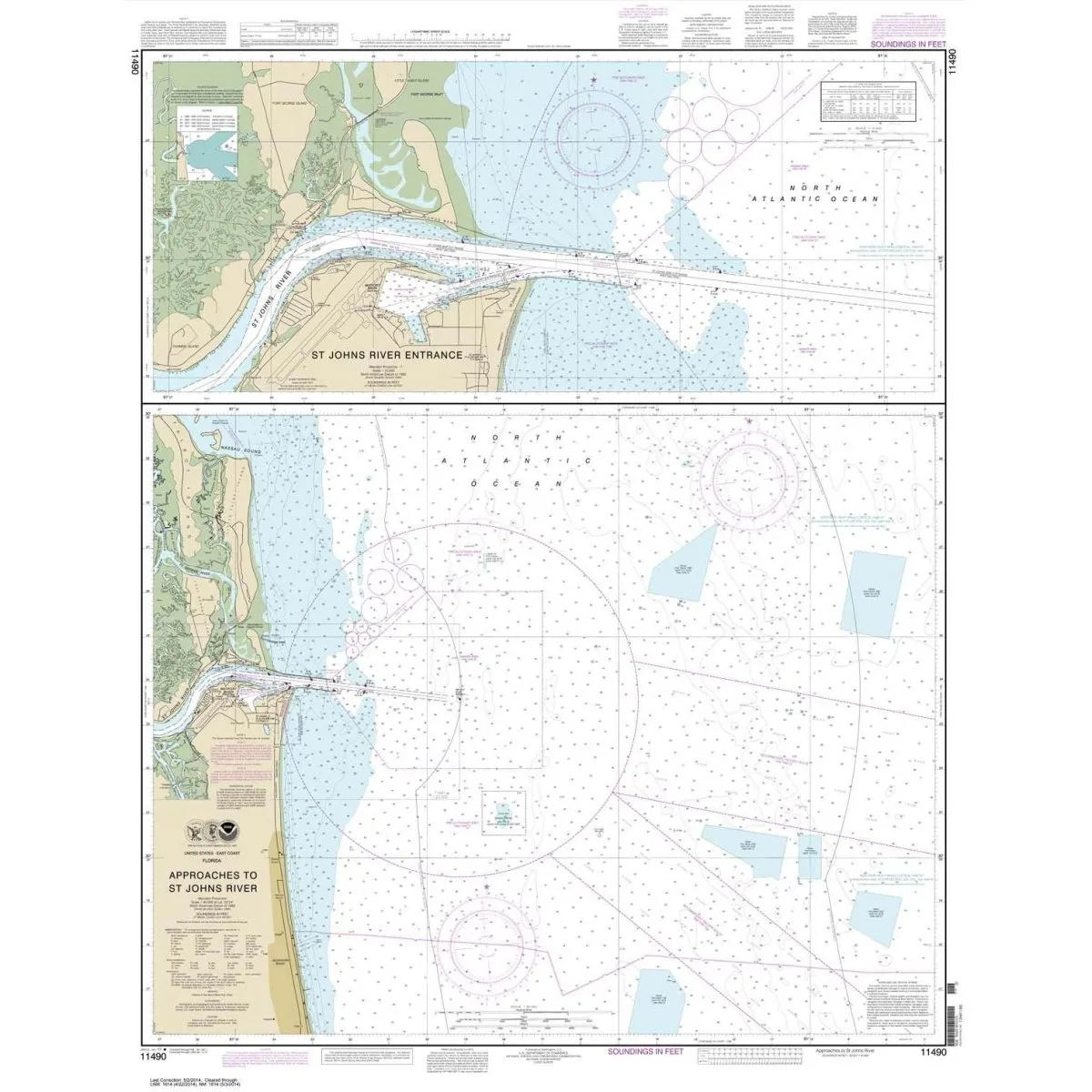 NOAA Chart 11490: Approaches to St. Johns River; St. Johns River Entrance