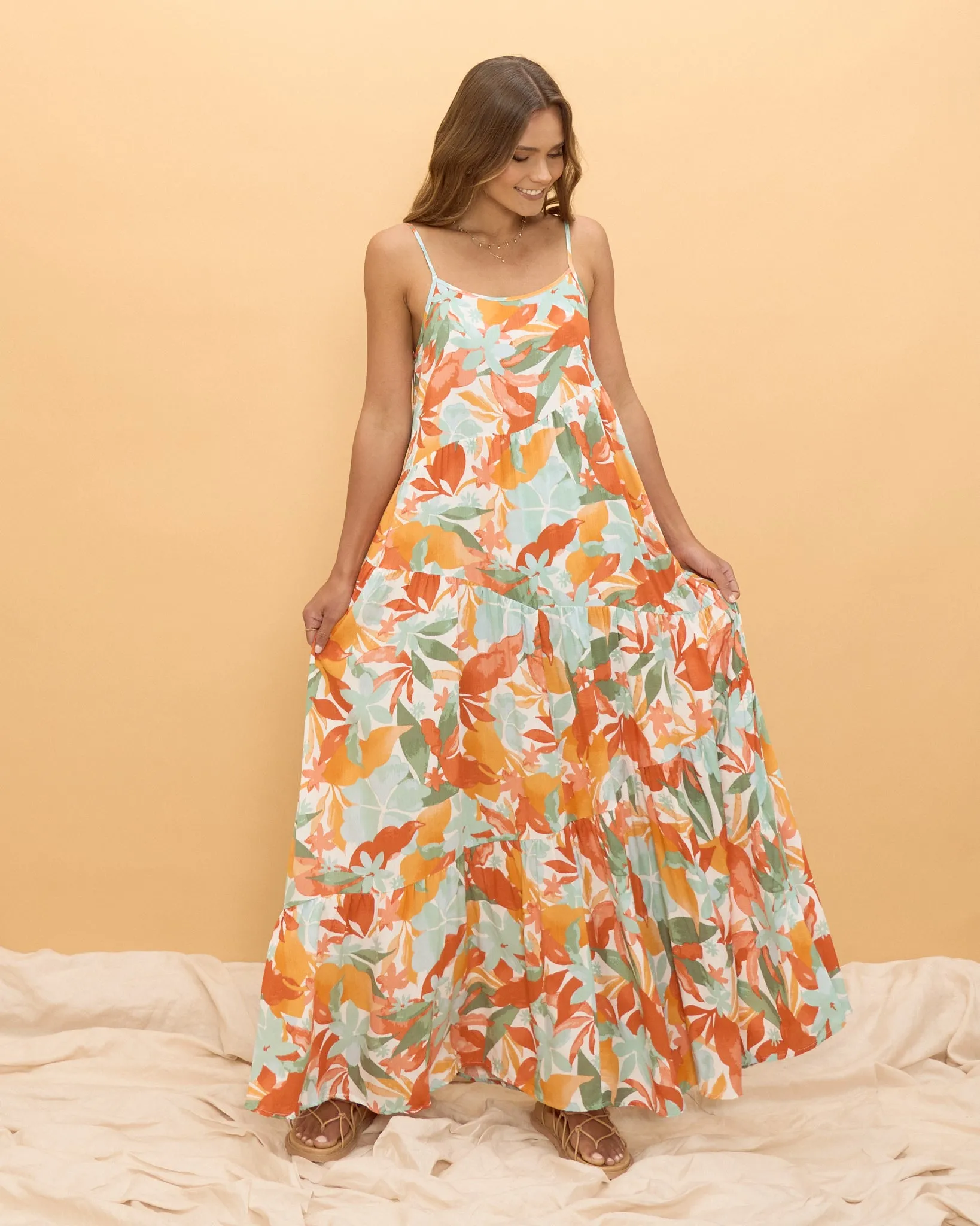 Noemi Orange Floral Maxi Dress