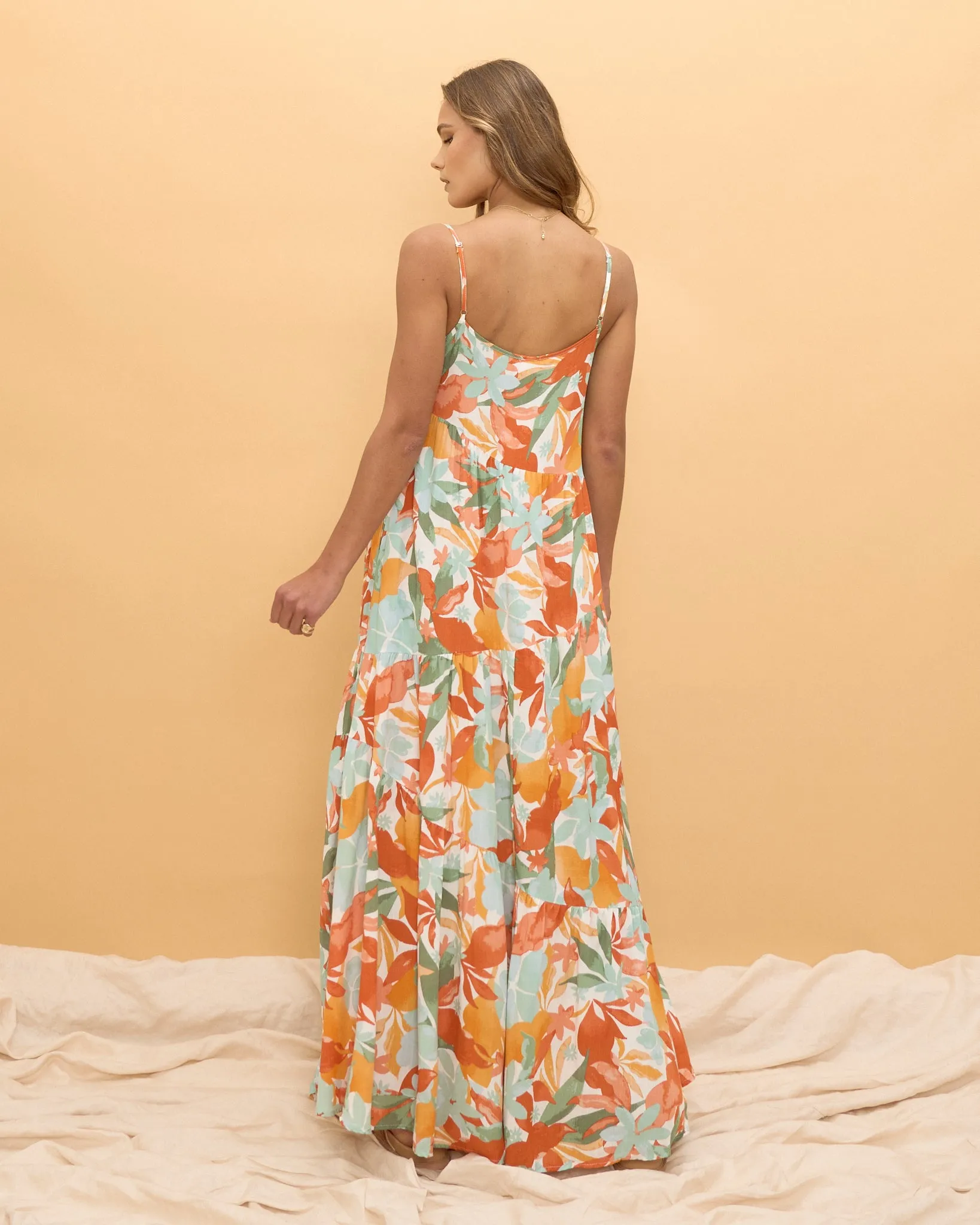 Noemi Orange Floral Maxi Dress