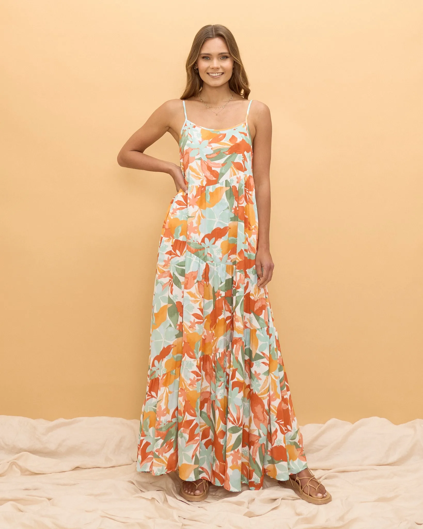 Noemi Orange Floral Maxi Dress