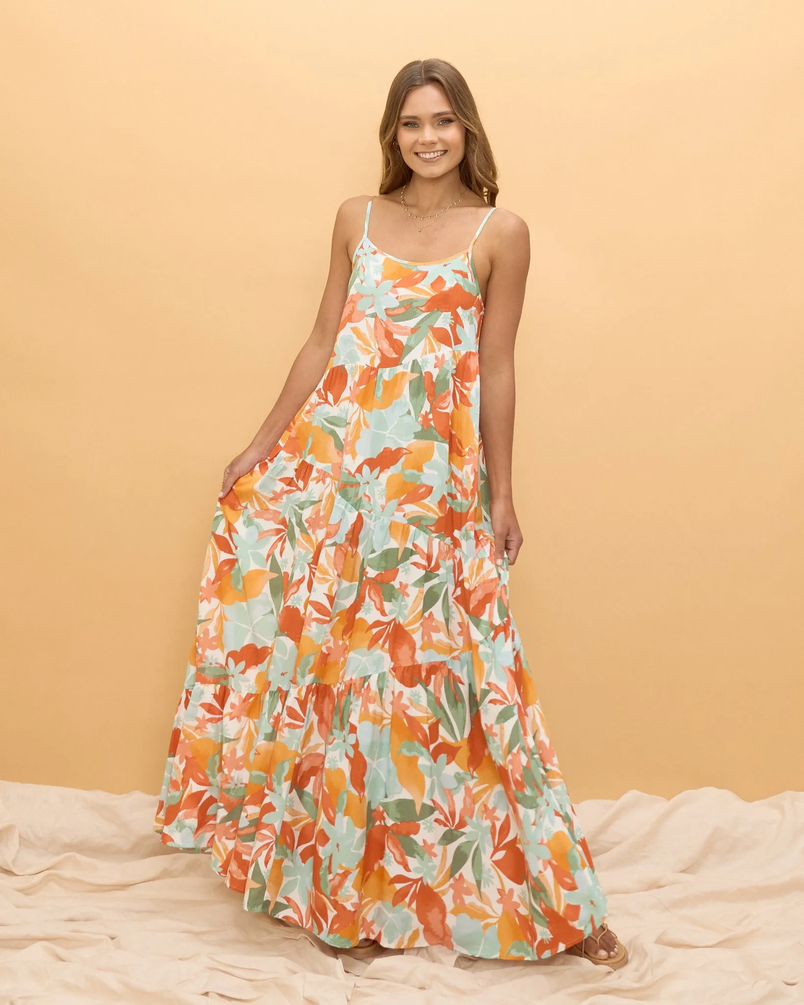 Noemi Orange Floral Maxi Dress