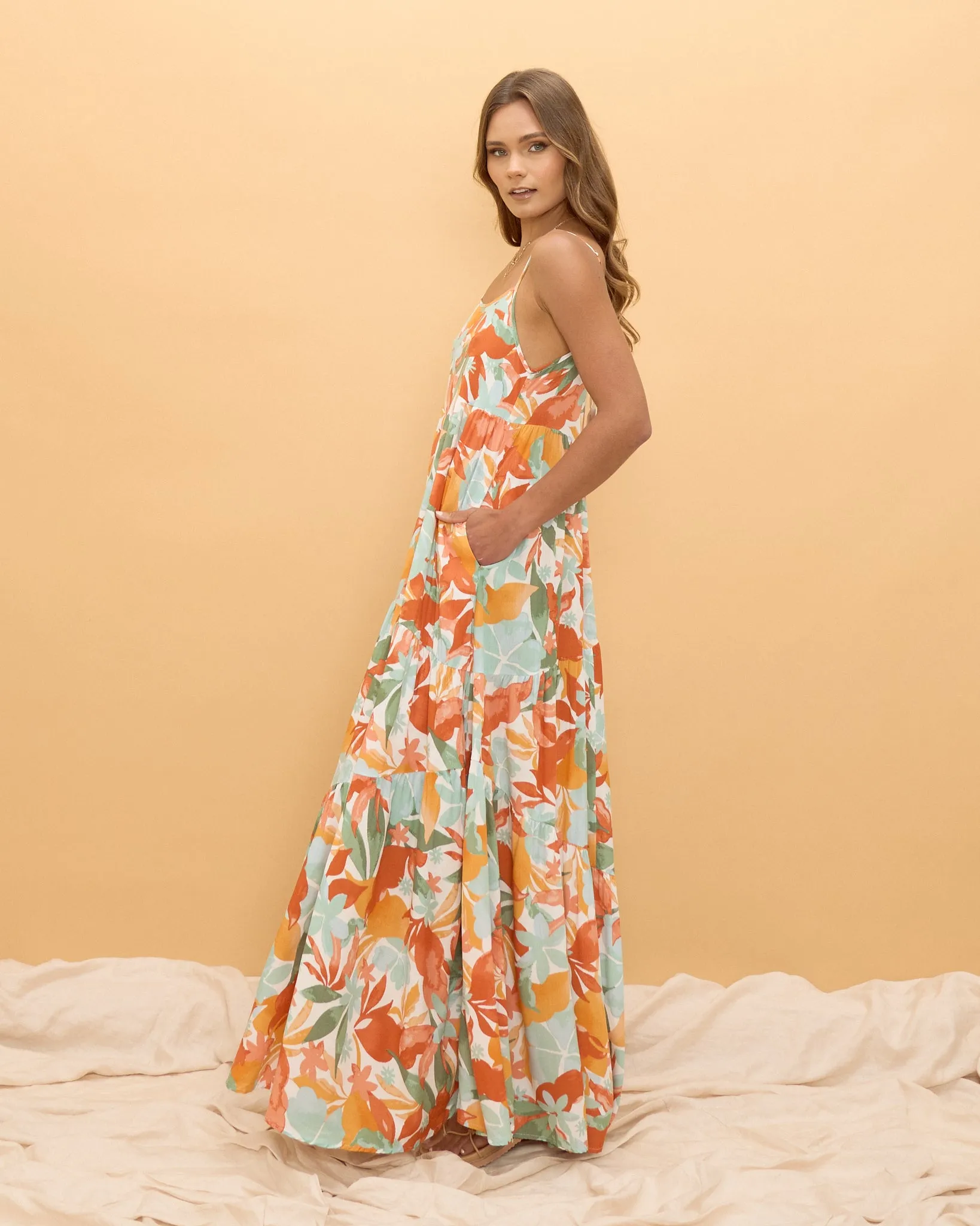 Noemi Orange Floral Maxi Dress