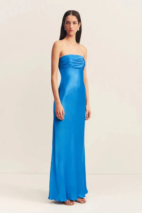 Nora Strapless Ruched Bodice Maxi Dress - Aqua