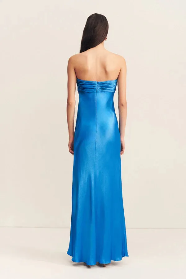 Nora Strapless Ruched Bodice Maxi Dress - Aqua