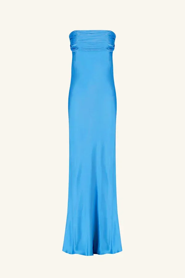 Nora Strapless Ruched Bodice Maxi Dress - Aqua