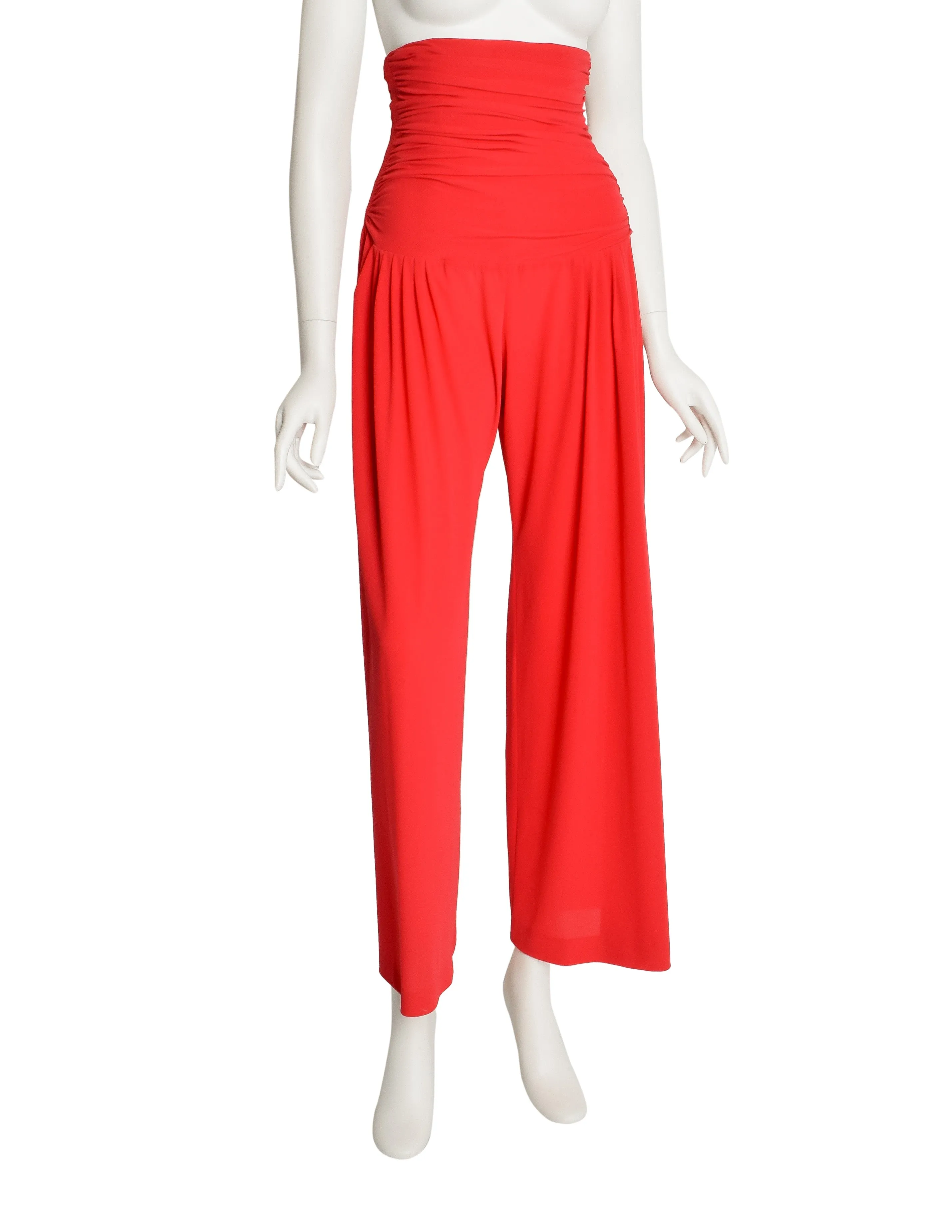 Norma Kamali Vintage Red Ultra High Waist Ruched Pants