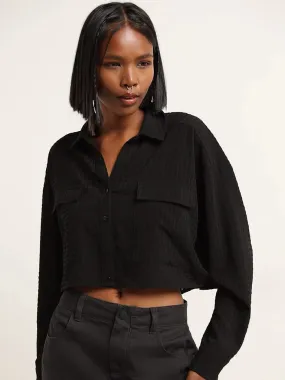 Nuon Black Seersucker Cotton Shirt