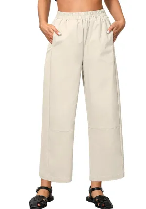 Oatmeal Women Pant Full Length Elastic Waist Lounge barral side pocket