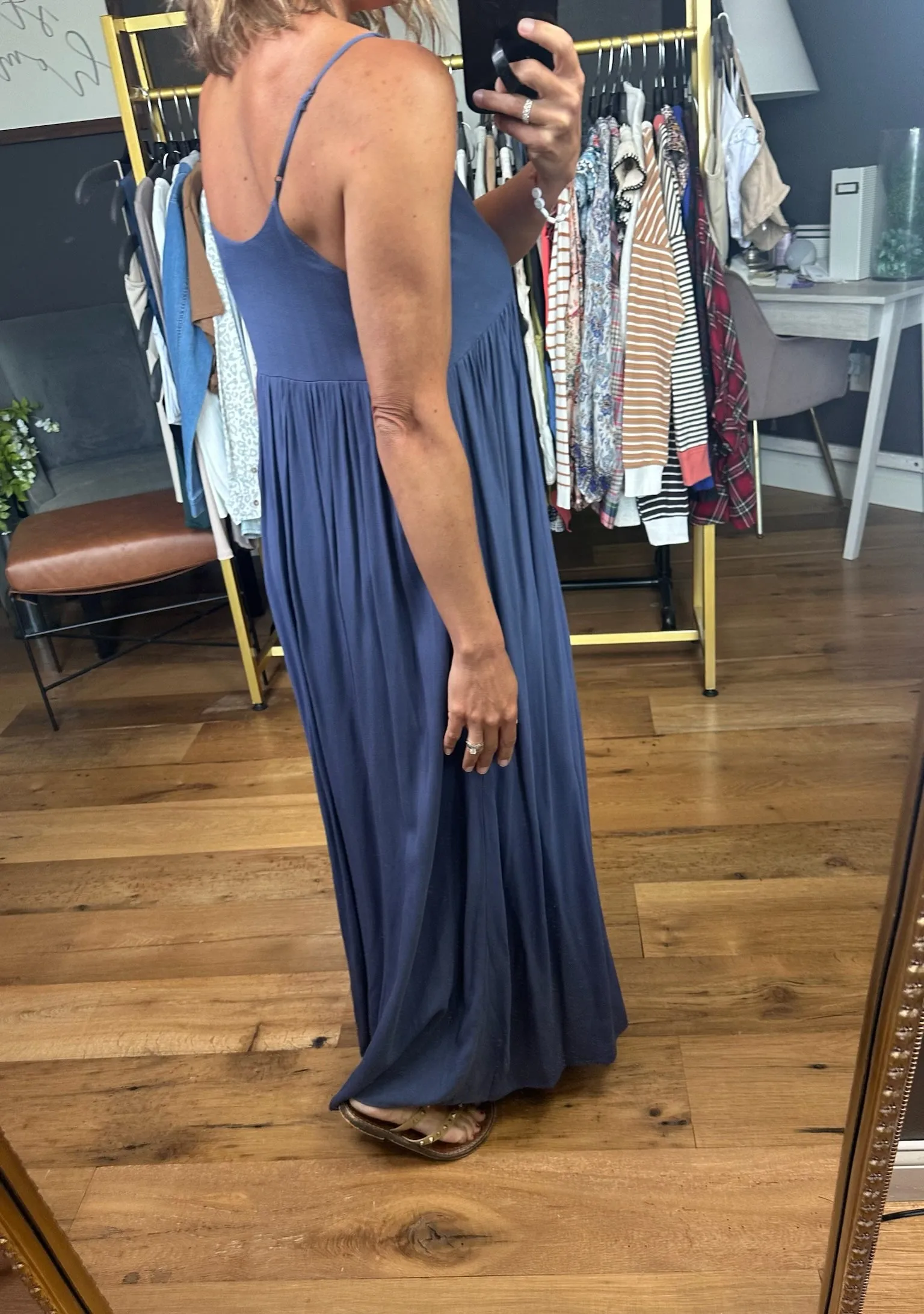 On My Own V-Neck Maxi Dress - Denim