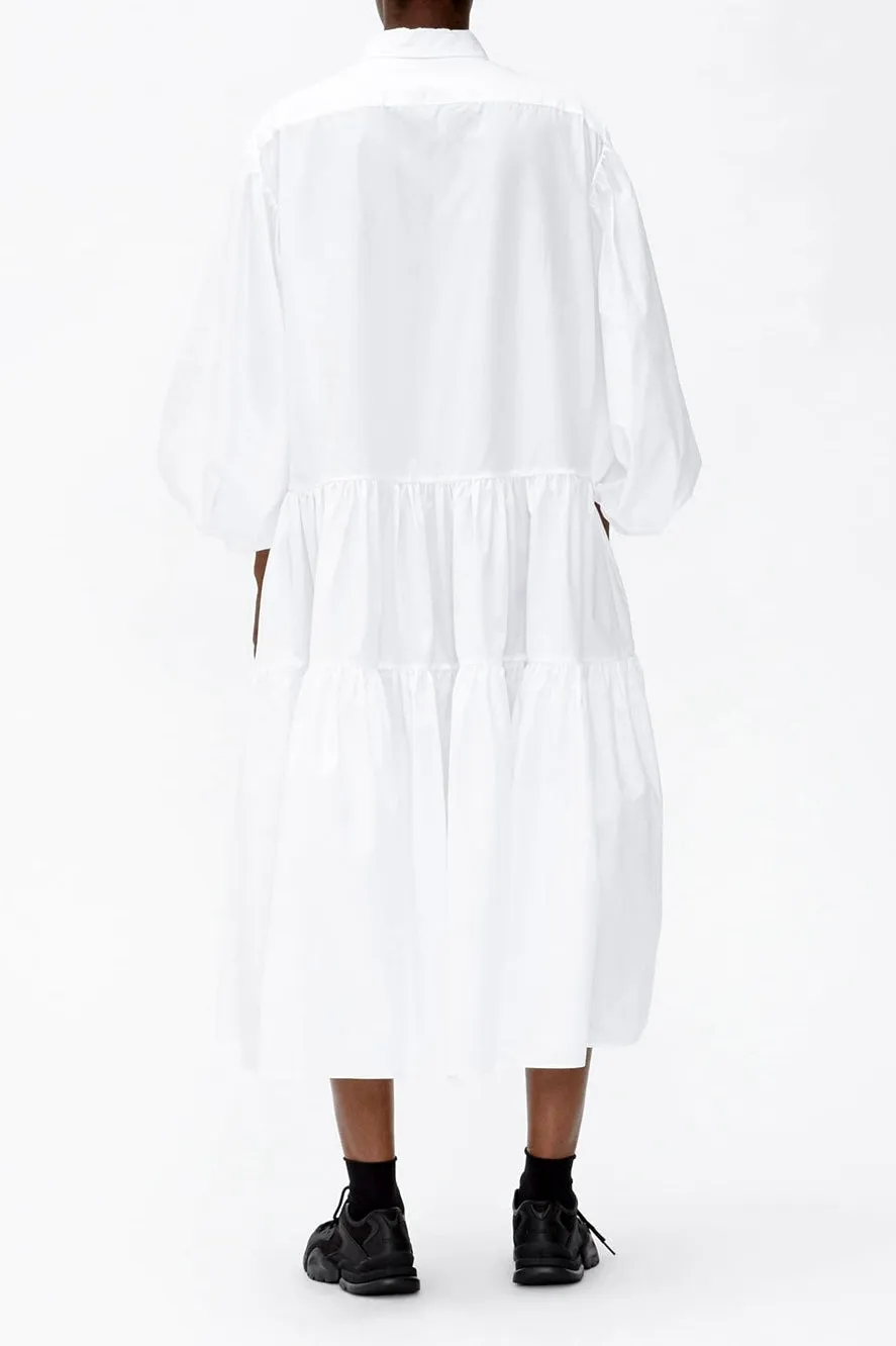 Oversized Button-up Long Dress Shirt in Crisp Poplin / Pointed collar