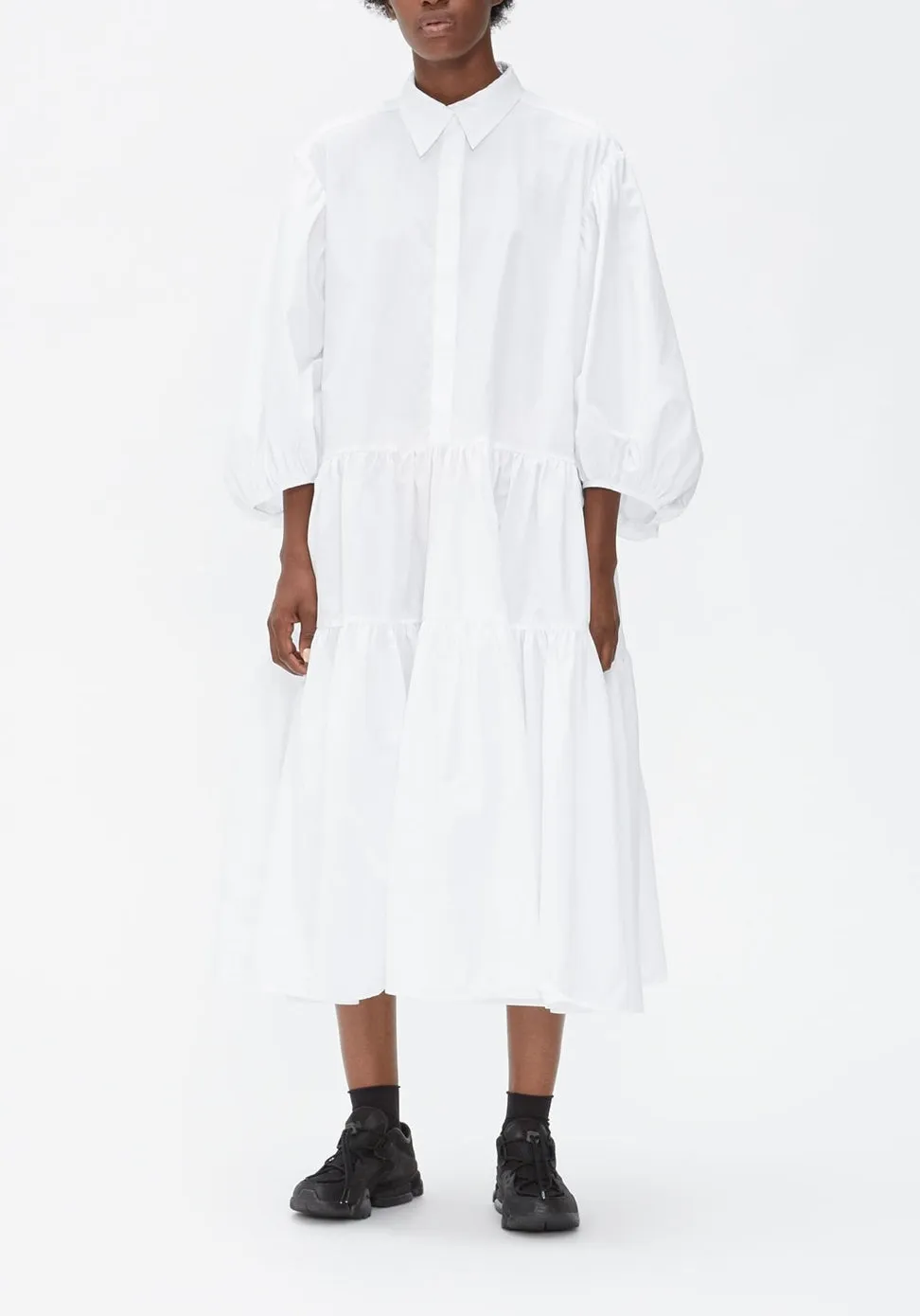 Oversized Button-up Long Dress Shirt in Crisp Poplin / Pointed collar