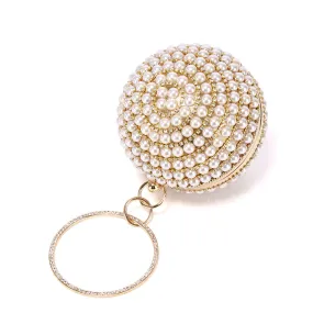 Pearlized Pearl Rhinestone Embellished Disco Ball Handle Party Bag - Gold