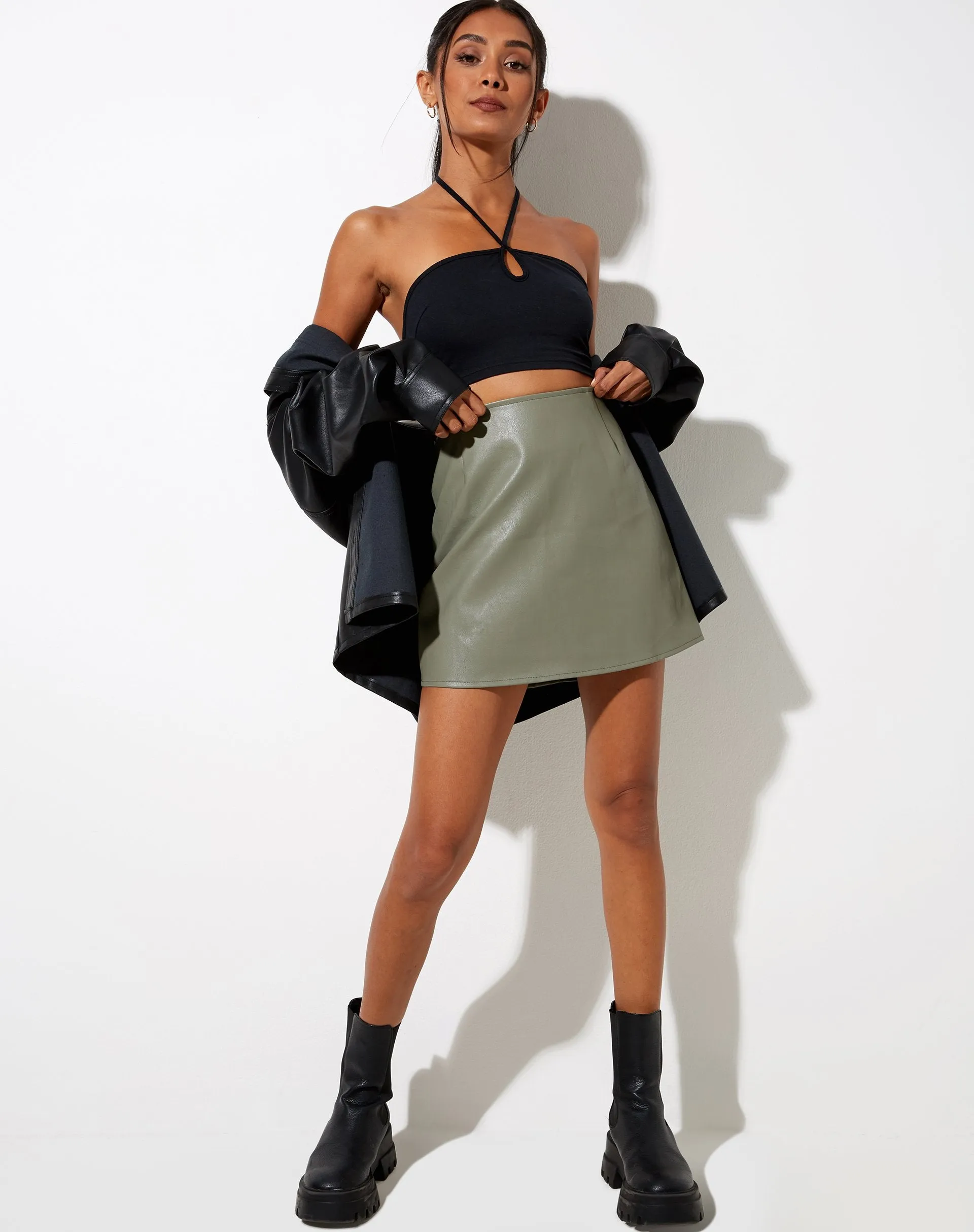 Pelmo Mini Skirt in Pu Green