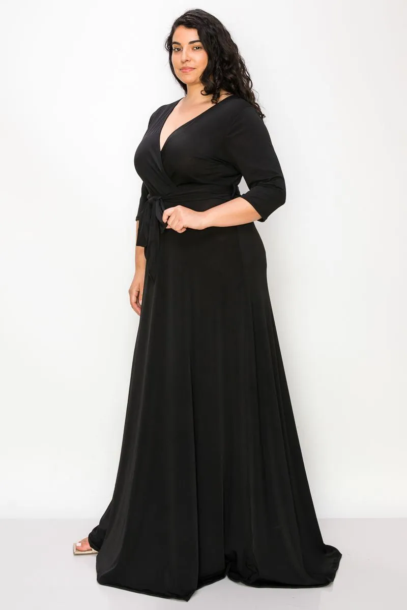 Plus Black 3/4 Sleeve Maxi Dress 1115