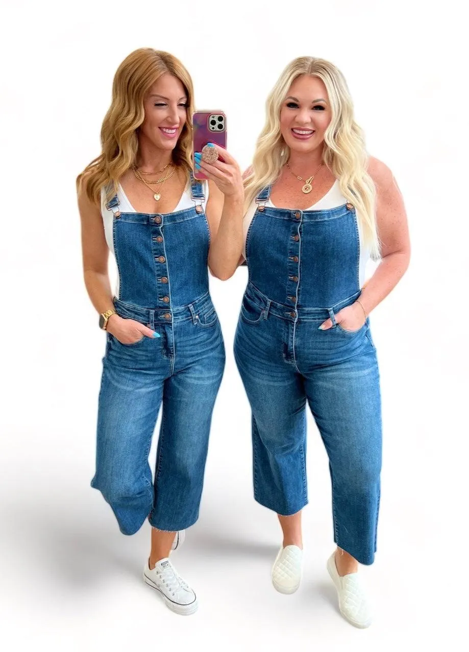 Plus High Rise Crop Wide Leg Denim Overalls