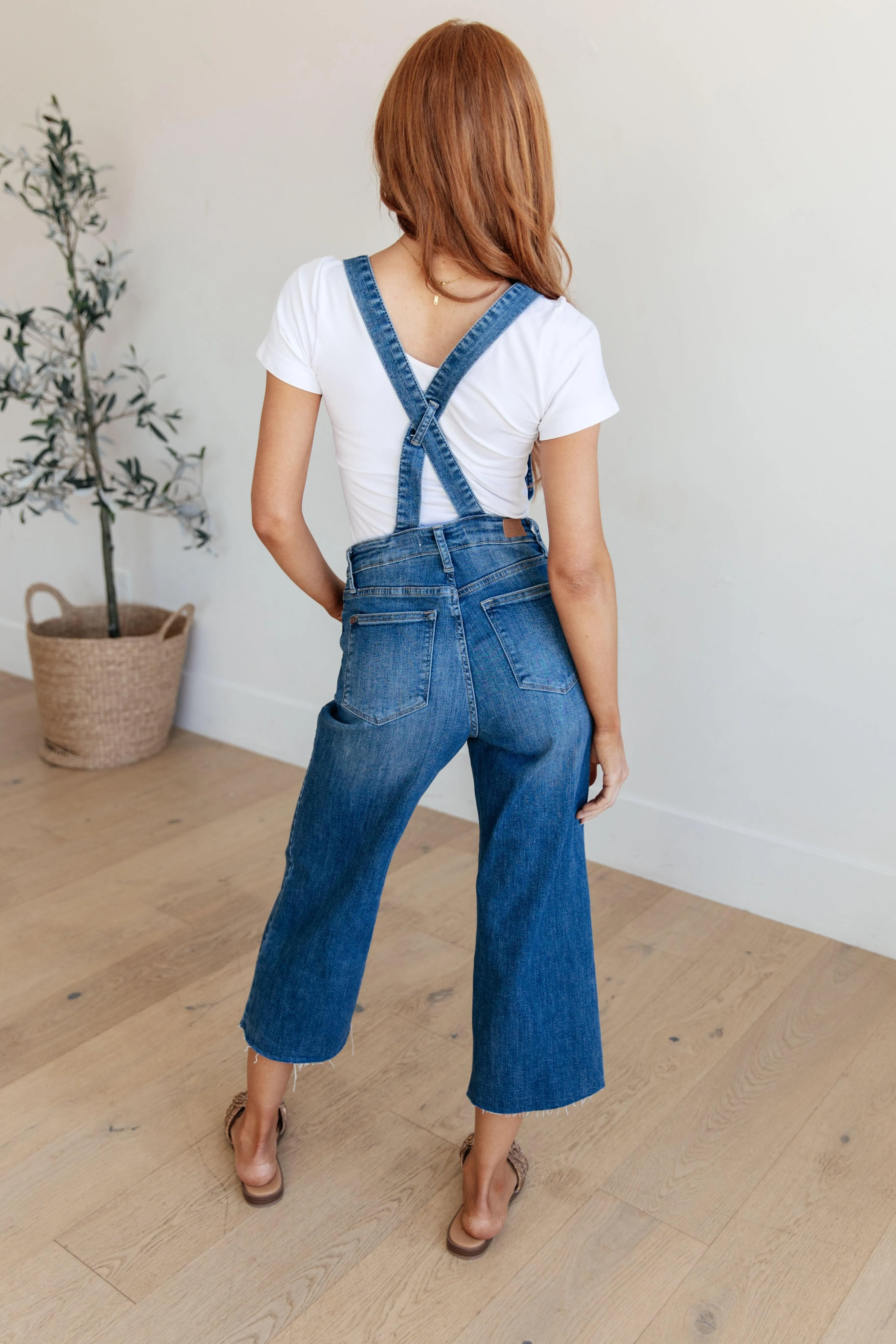 Plus High Rise Crop Wide Leg Denim Overalls