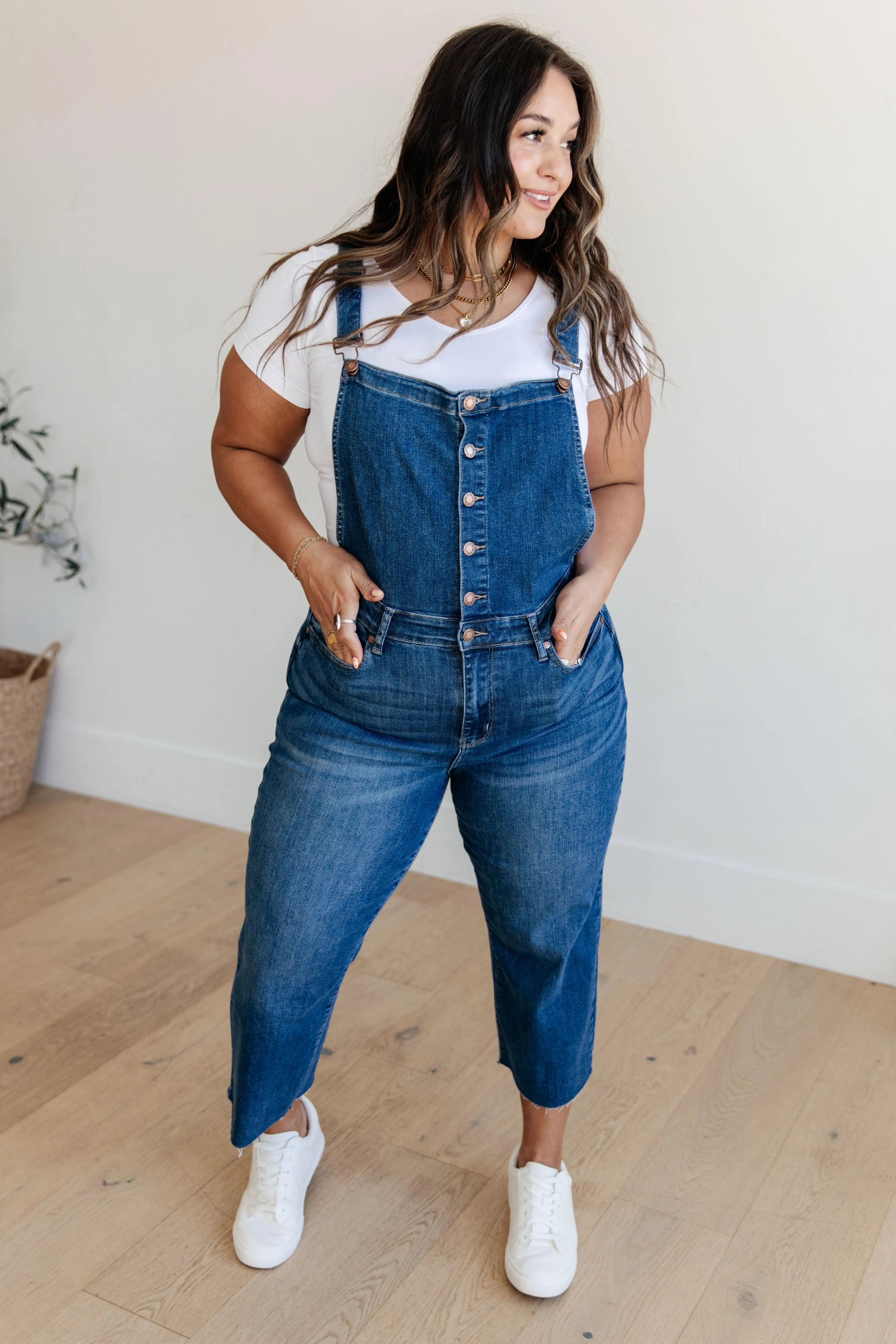 Plus High Rise Crop Wide Leg Denim Overalls