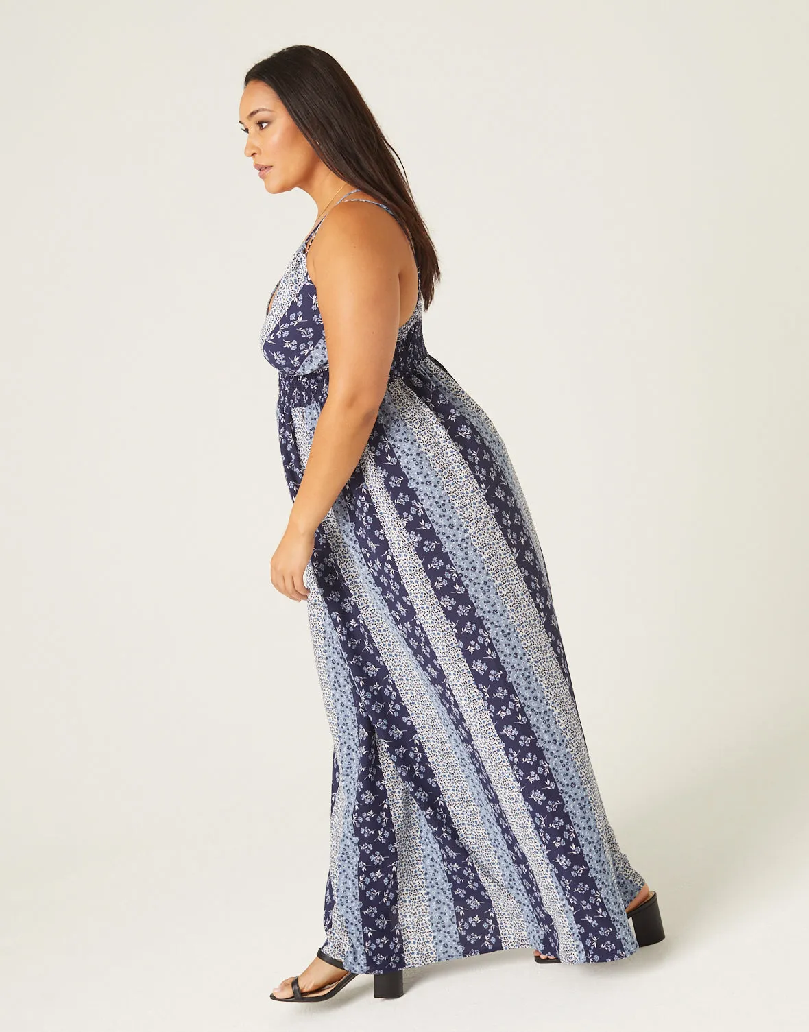 Plus Size Boho Stripe Maxi Dress