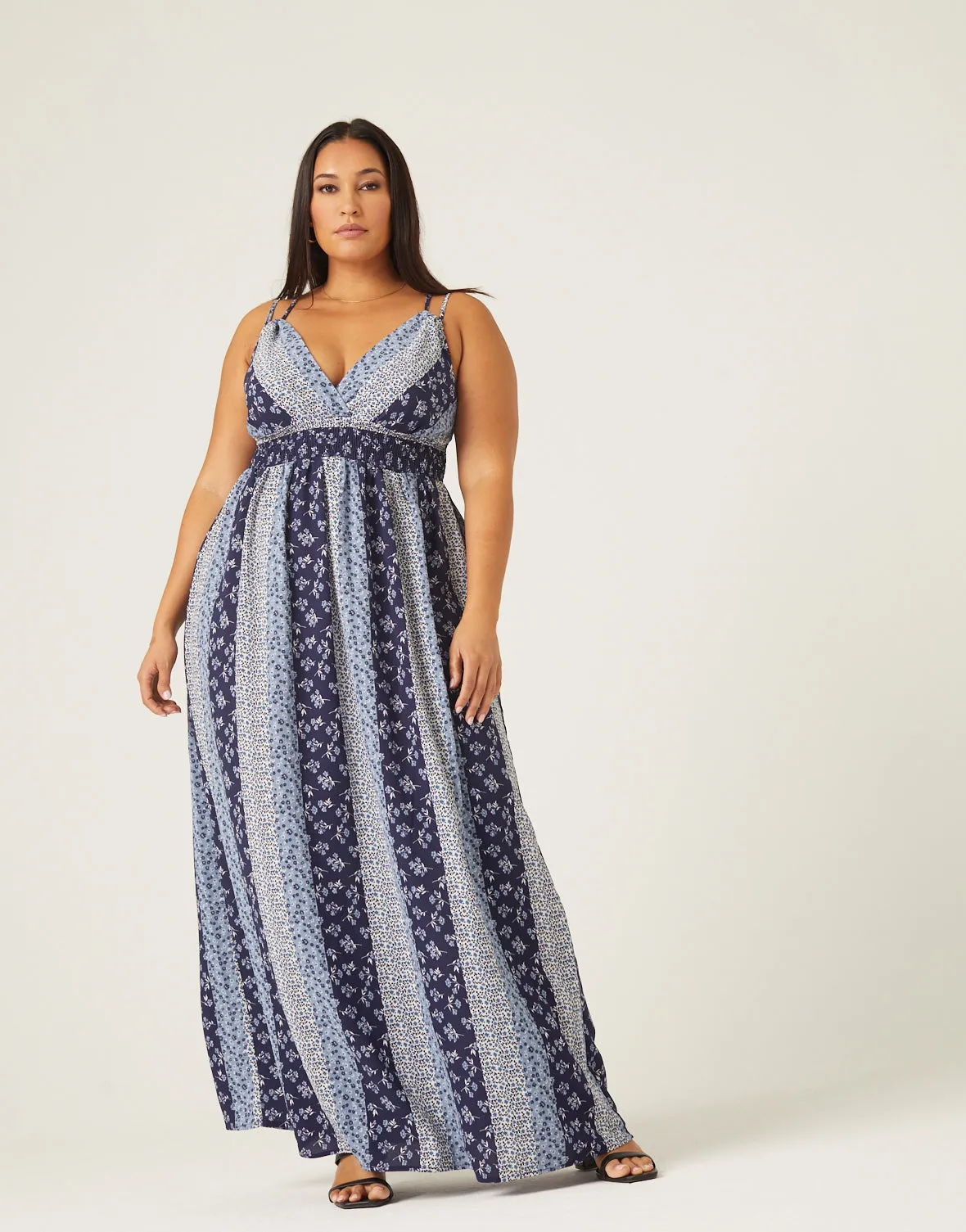 Plus Size Boho Stripe Maxi Dress