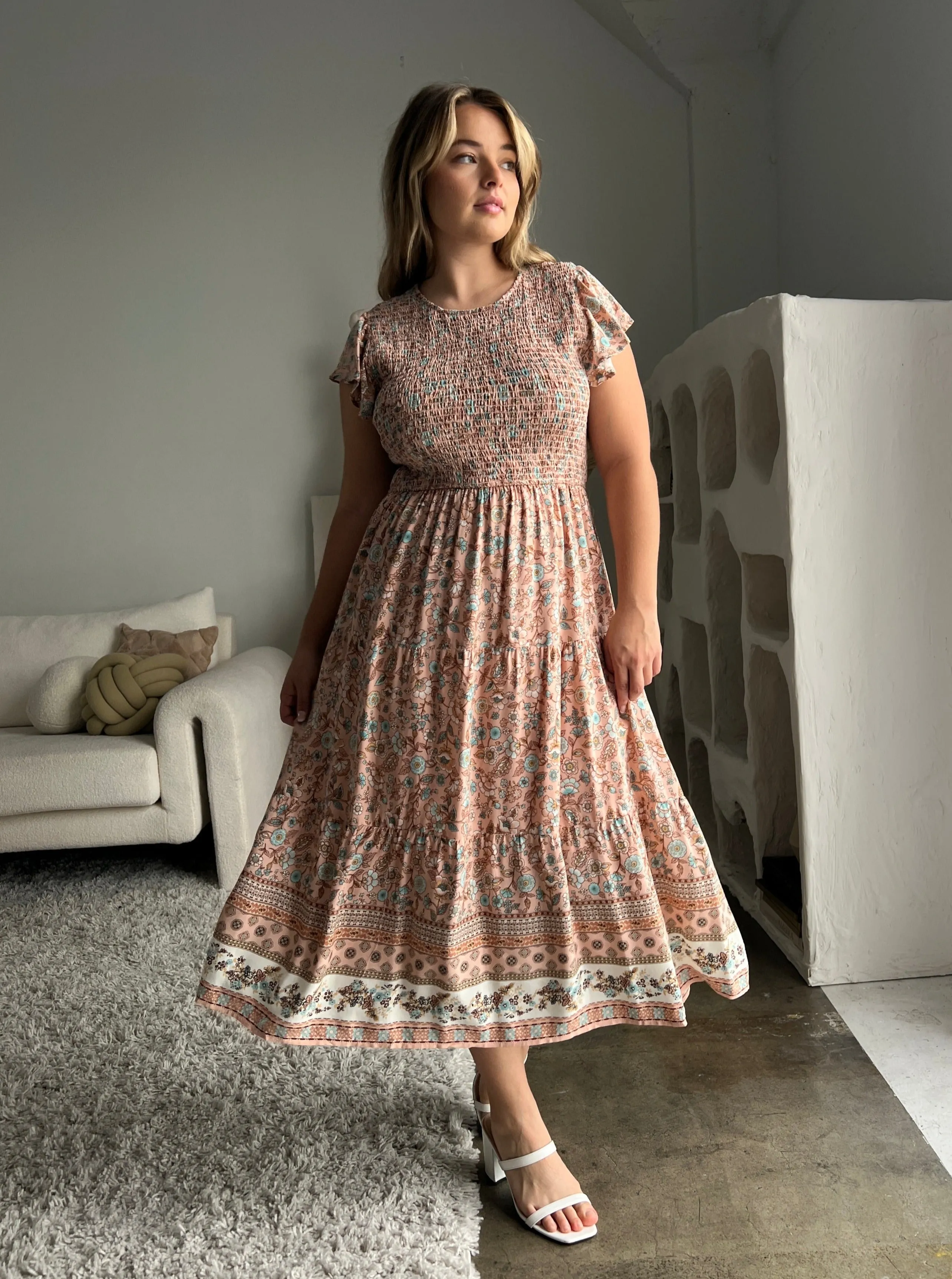 Plus Size Floral Border Midi Dress