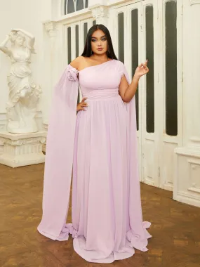 Plus Size One Shoulder Ribbon A-Line Prom Dress PRM21092