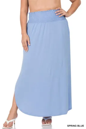 PLUS SMOCKED WAIST SIDE SLIT MAXI SKIRT