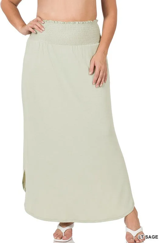 PLUS SMOCKED WAIST SIDE SLIT MAXI SKIRT