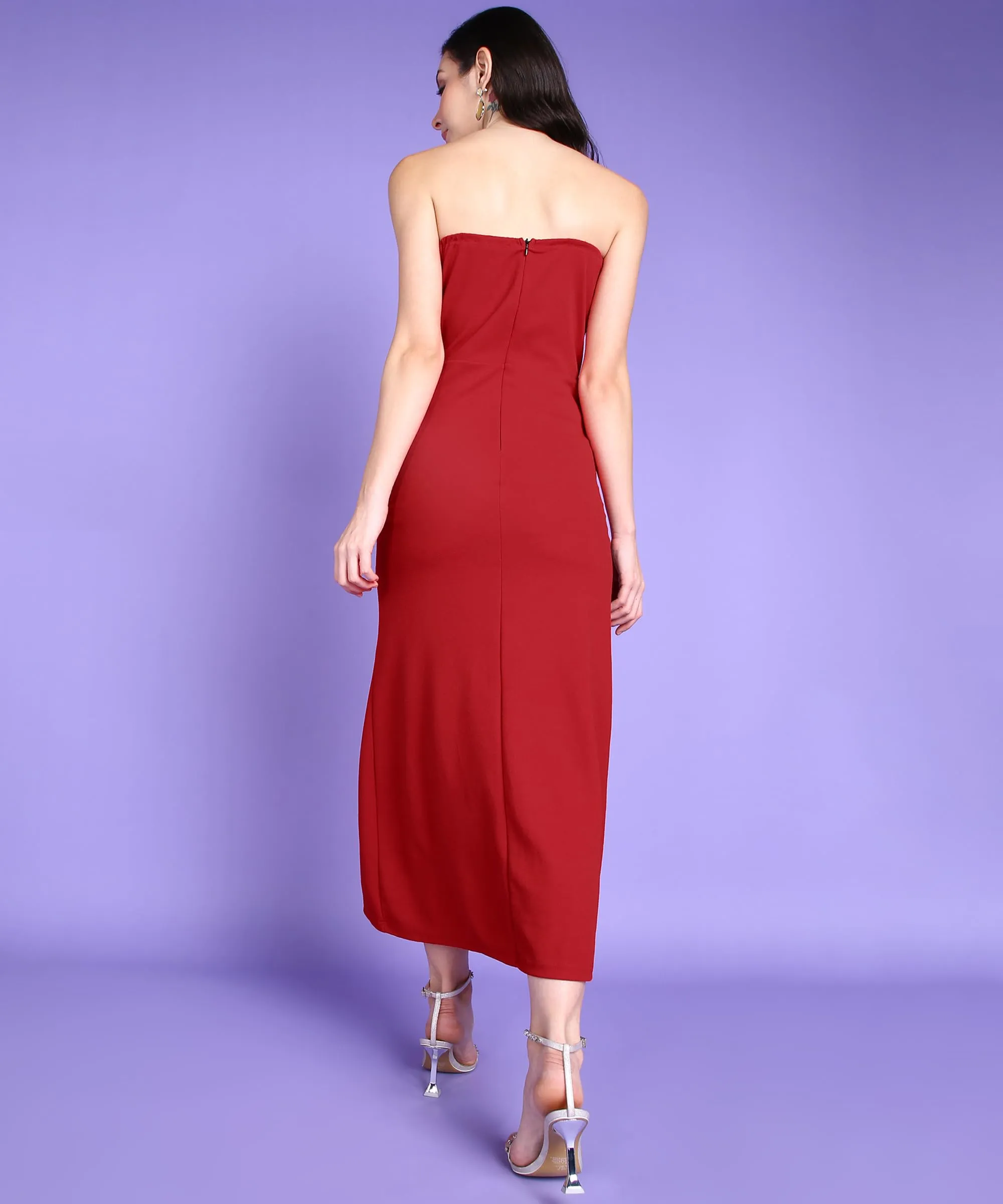 POPWINGS Women Red Long Corset Dress | Women Dress | Women Sleeveless Dress | Women Off Shoulder Neck Dress | Women Trendy Dress | Women Stylish Dress