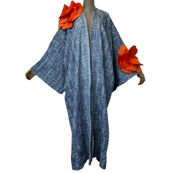 Pre Order:  Chic Denim 3D flower  Maxi Cardigan - WINI