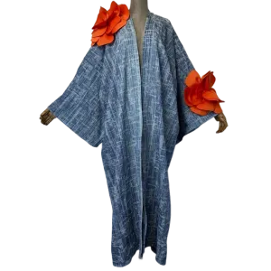 Pre Order:  Chic Denim 3D flower  Maxi Cardigan - WINI