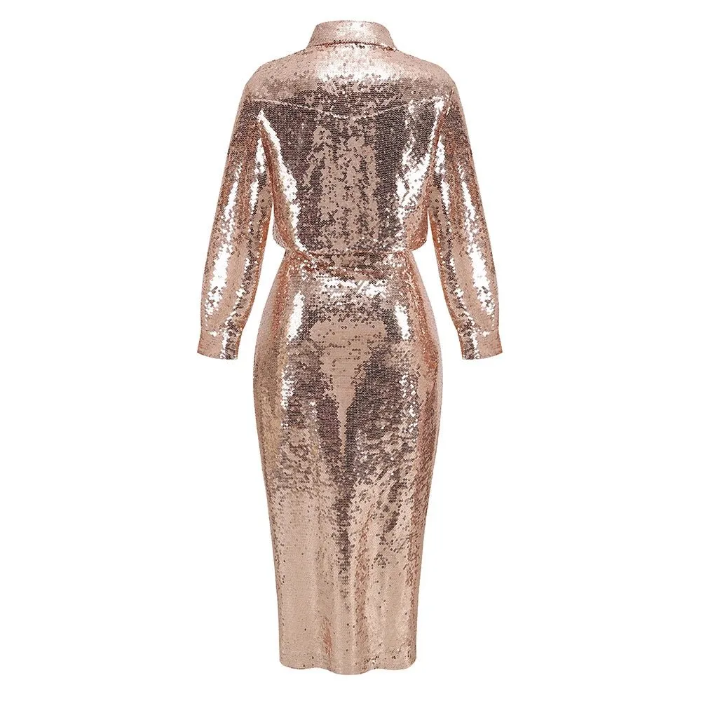 Pre Order:  Gold High Slit Sequined Top Skirt Set