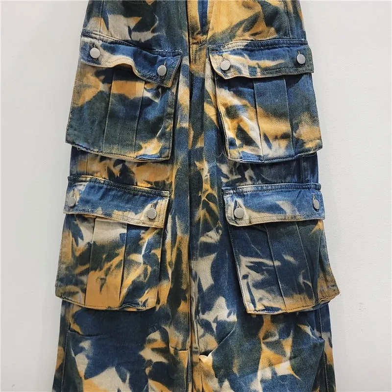 Pre Order: Multi Pocket Camouflage Straight Leg Mop Jeans