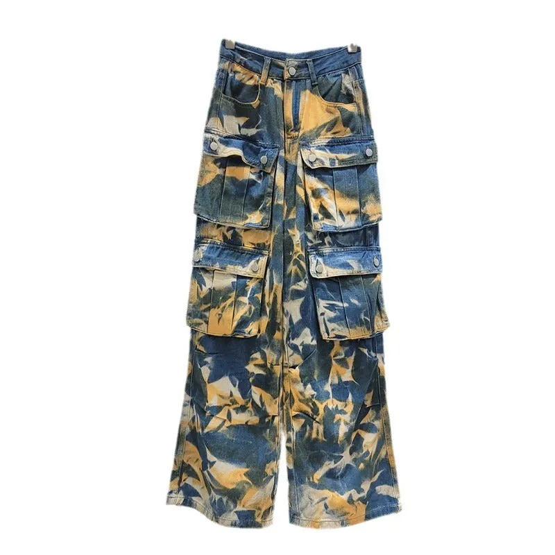 Pre Order: Multi Pocket Camouflage Straight Leg Mop Jeans