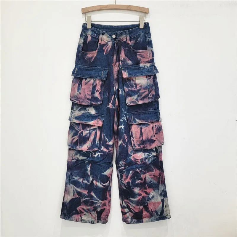 Pre Order: Multi Pocket Camouflage Straight Leg Mop Jeans