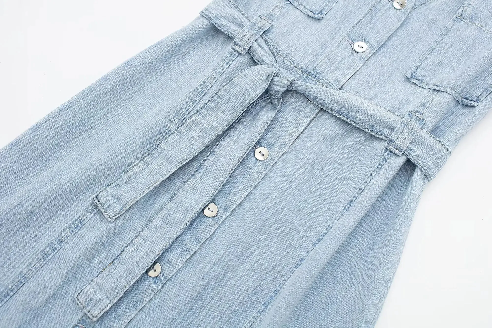 Pre Order:  Wing Collar Denim Belted Dress