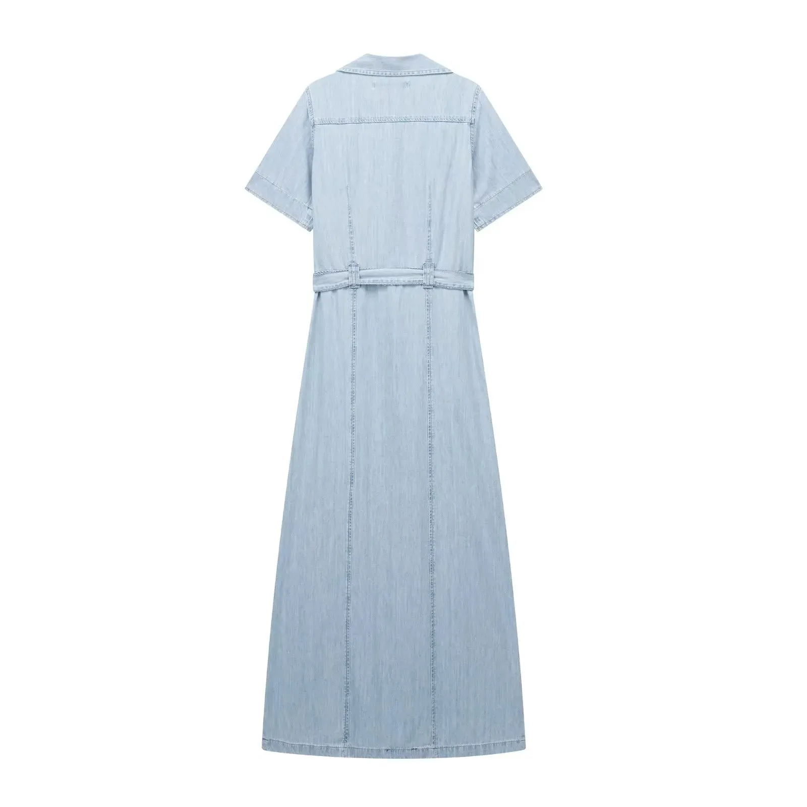 Pre Order:  Wing Collar Denim Belted Dress