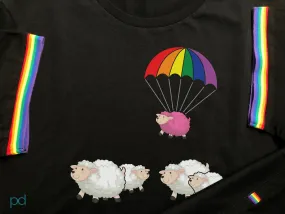 Pride Sheep T-Shirt, LGBTQ  Rainbow Sheep Premium Unisex Gay Pride Stripe Sleeves and Stylish Hem Quirk, 1 in 5 People Are Gay