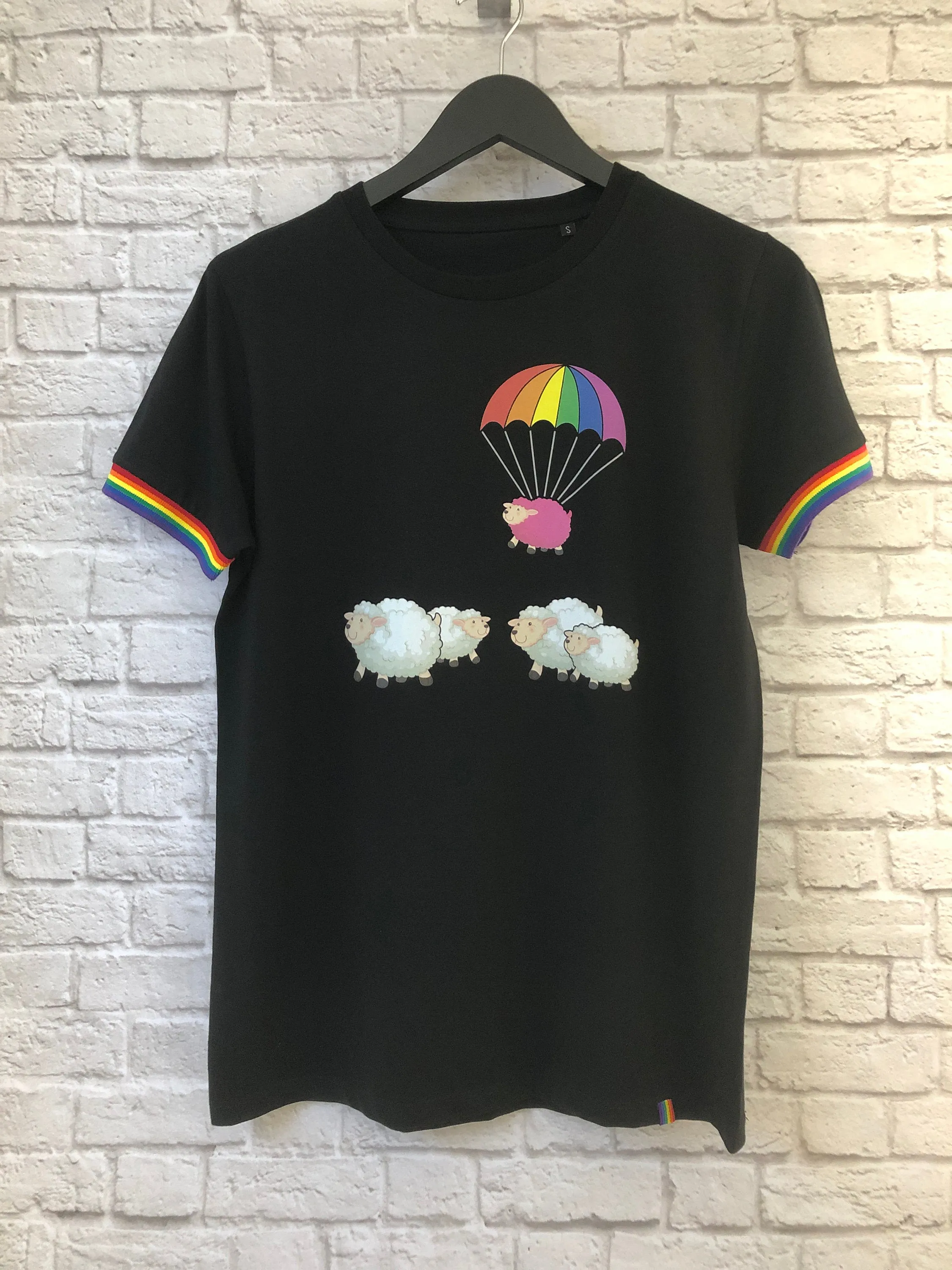 Pride Sheep T-Shirt, LGBTQ  Rainbow Sheep Premium Unisex Gay Pride Stripe Sleeves and Stylish Hem Quirk, 1 in 5 People Are Gay