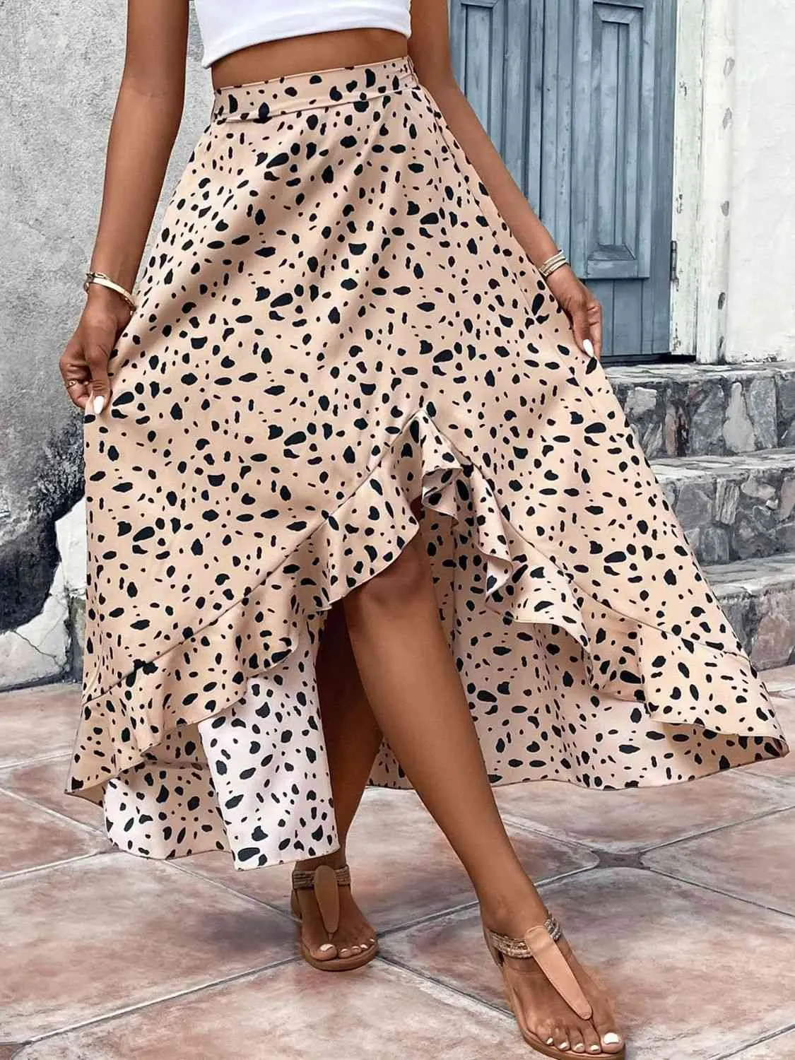 Printed High Waist Ruffled Skirt