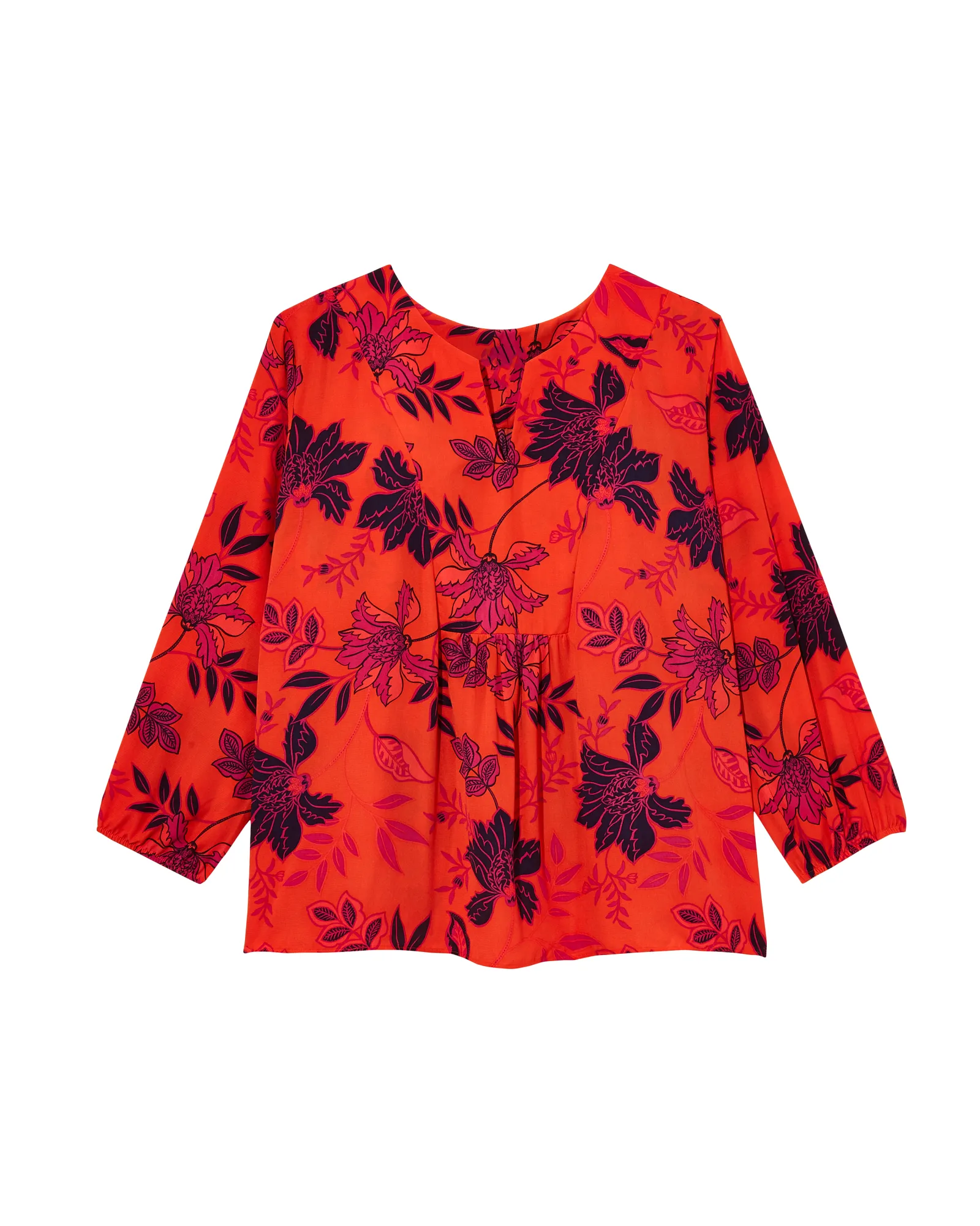 Priscilla V-neck Blouse | Orange / Navy