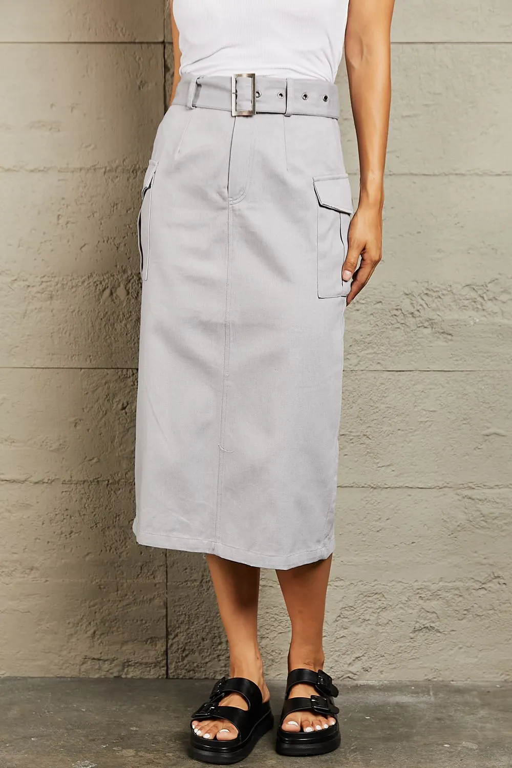 Professional Poise Buckled Midi Skirt