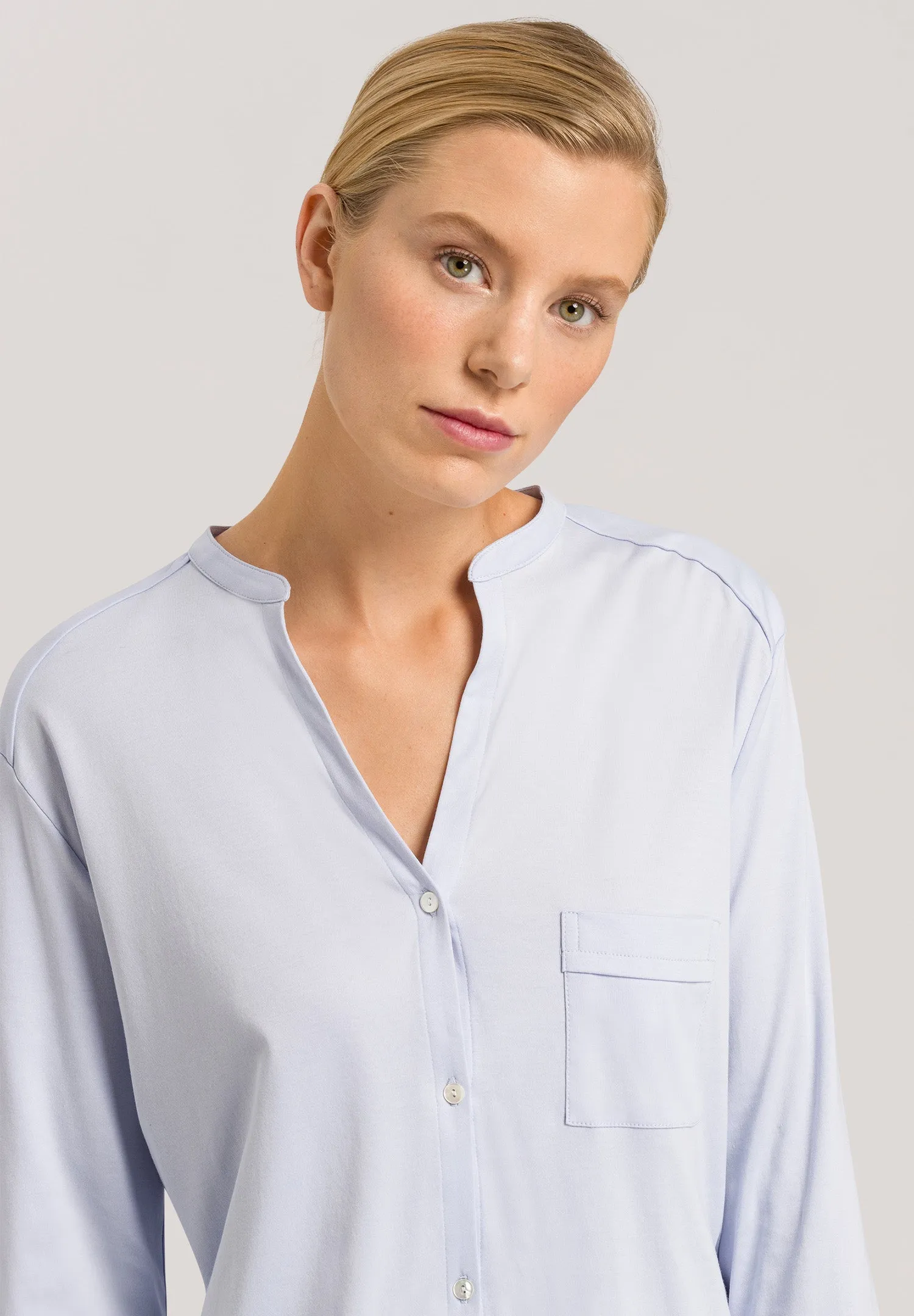 Pure Essence Button Front Soft Cotton Pajama Set | Blue Glow 77949-511