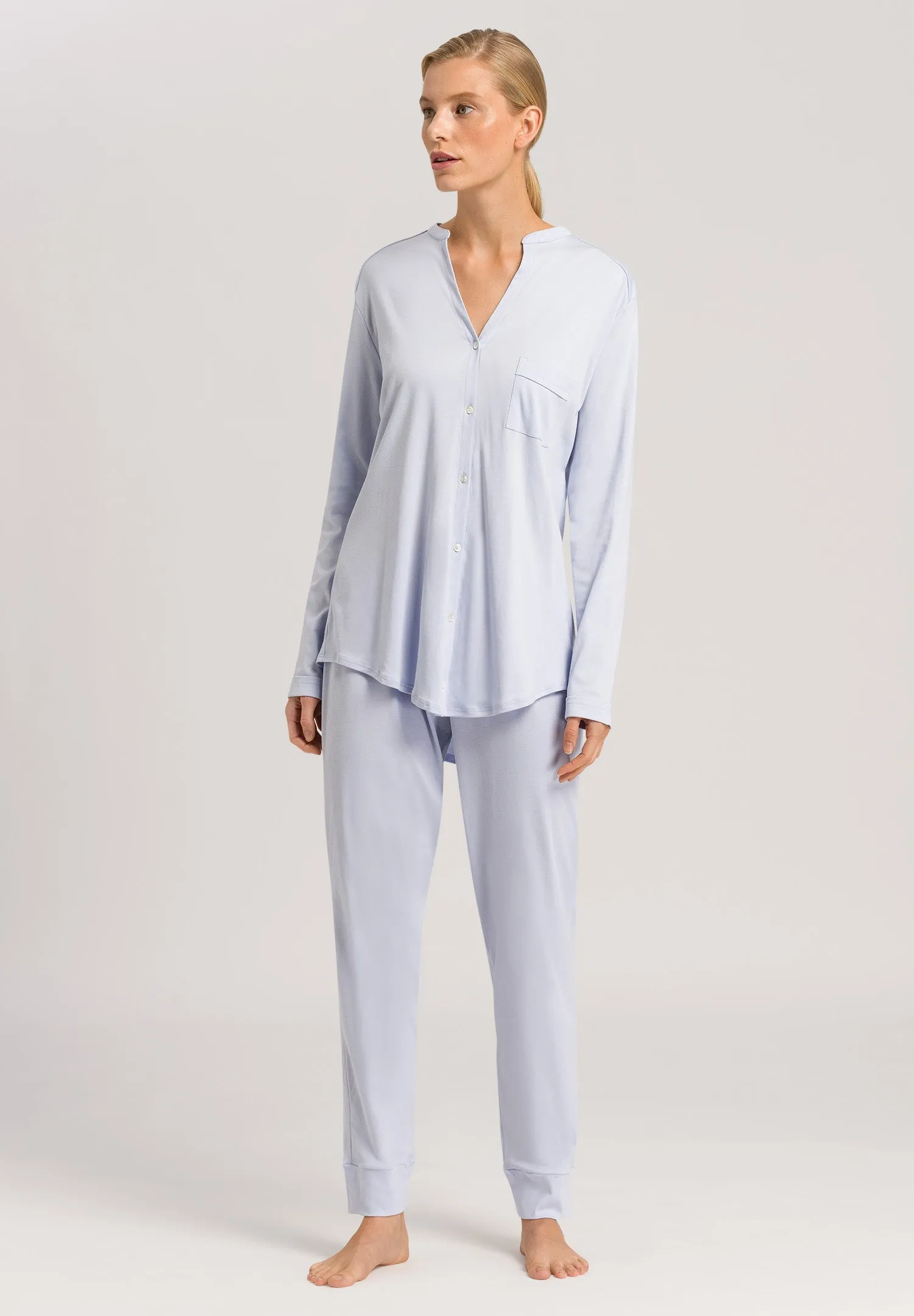 Pure Essence Button Front Soft Cotton Pajama Set | Blue Glow 77949-511