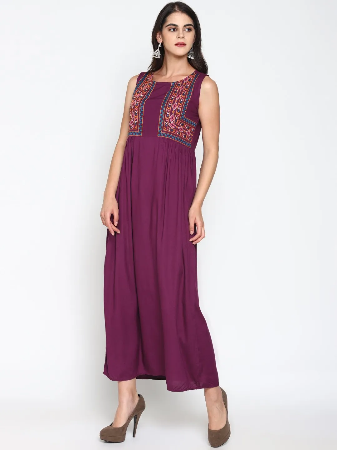 Purple Embroidered Maxi Dress