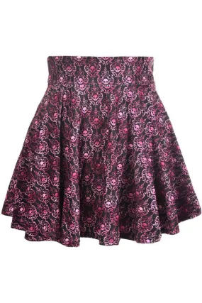 Purple Skulls Gothic Print Stretch Lycra Skirt