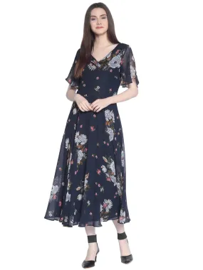 RARE Women's Synthetic a-line Knee-Long Dress (ep3153-l_Blue_L)