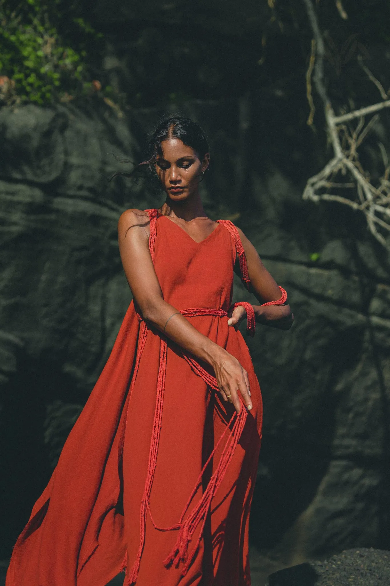 Red Greek Dress • Prom Dance Macrame Dress • Boho Goddess Dress