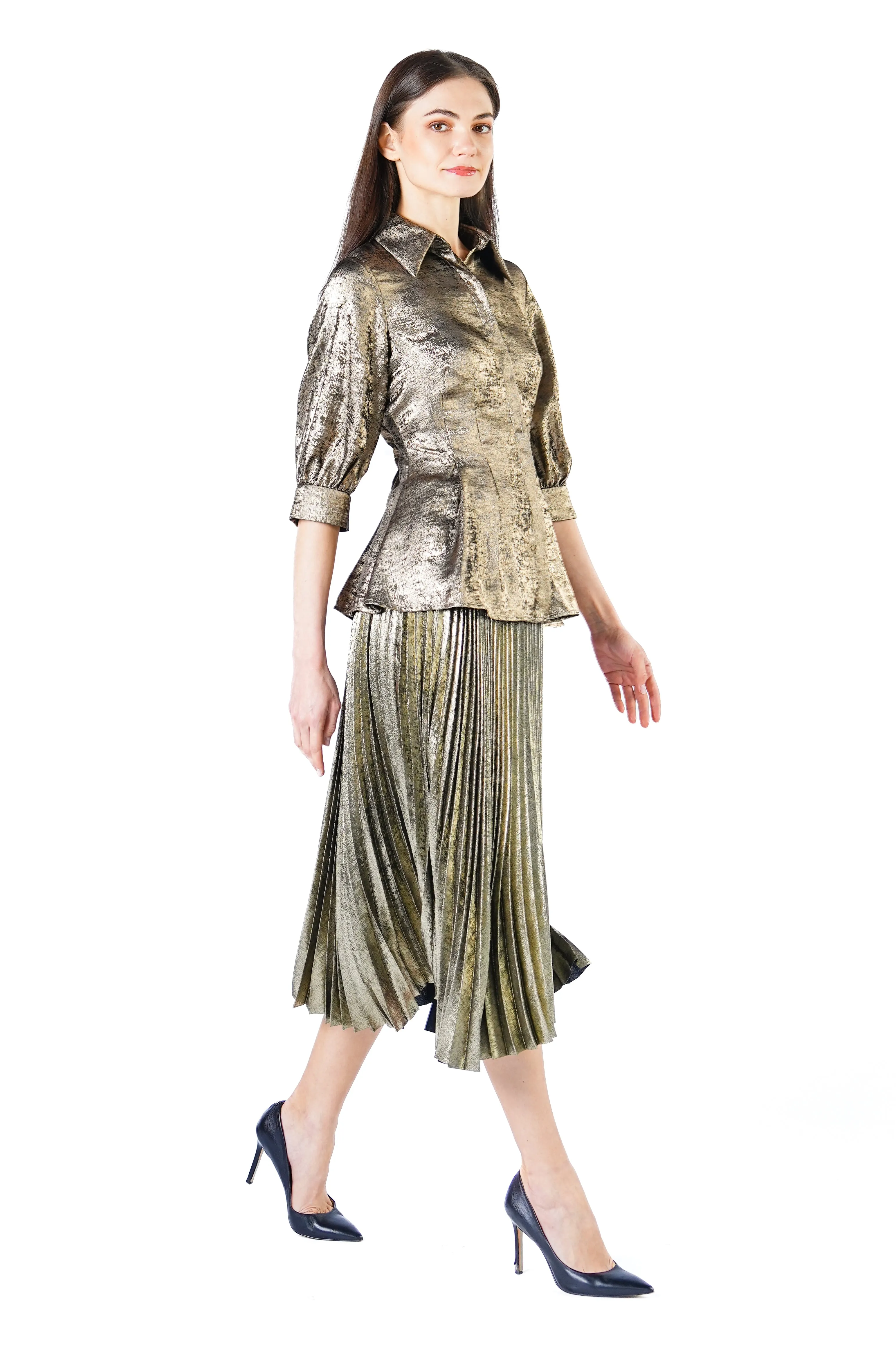 Remi Metallic Billowy Sleeves Shirt