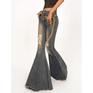 Retro Wide-legged Women's Bell-bottoms Denim Pants from Korea