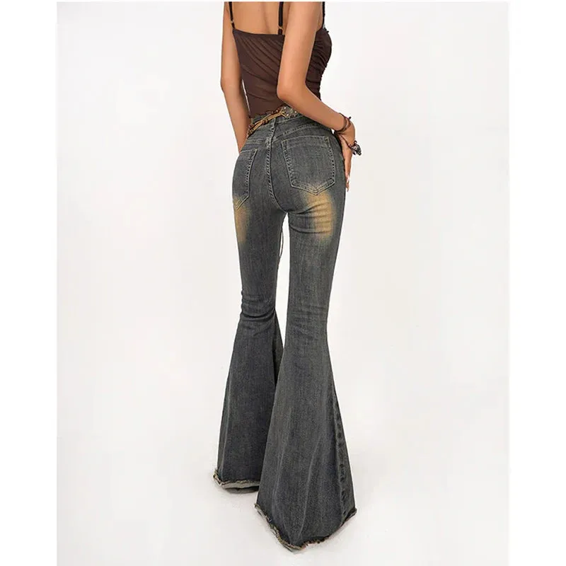 Retro Wide-legged Women's Bell-bottoms Denim Pants from Korea